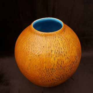 Vtg Studio Pottery Orange Peel Lava Glaze Large Signed M Woleben 1968