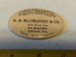 Vintage A.  B.  Bloomquist & Co Superior Wi Advertising Celluloid Pocket Mirror