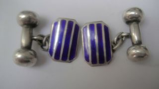 Vintage Art Deco Silver & Blue Enamel Cufflinks