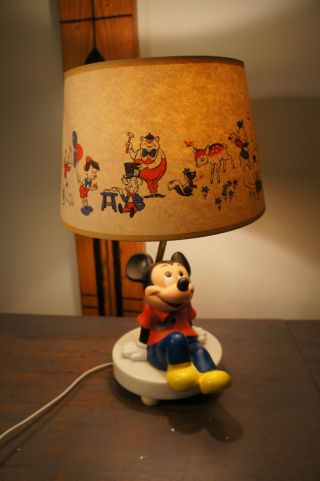 Vintage 1981 Walt Disney Mickey Mouse Child Nursery Night Light Lamp W/ Shade