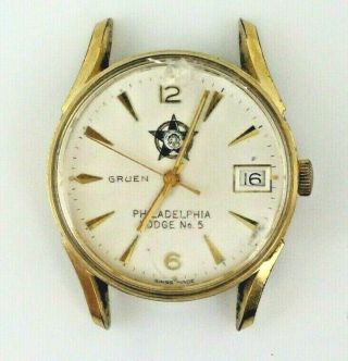 Vintage Mens Wrist Watch Gruen Freemason Dial Philadelphia Lodge No.  5 Swiss