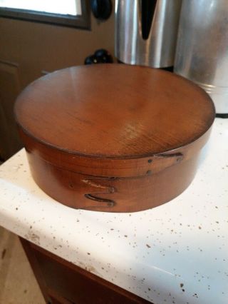Vintage Primitive Round Bentwood Shaker Pantry Cheese Box Wood Slatted Nails 14”