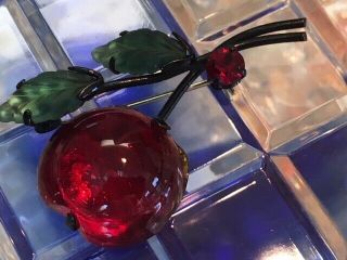 Vtg Deco Austria Glass Cherry Brooch Pin Stunning Beauty Nr