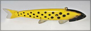 Circa 1960s George Randall Deluxe 9.  5 Inch Fish Decoy Yellow,  Black Spots Mn