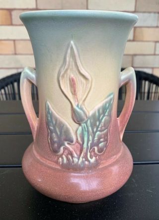 Vintage Hull Pottery Calla Lily Double Handled Vase Mauve Blue 520/34 G