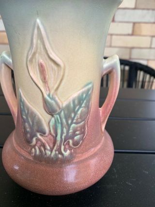 Vintage Hull Pottery Calla Lily Double Handled Vase Mauve Blue 520/34 G 2