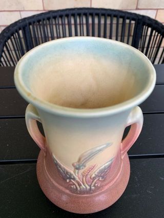 Vintage Hull Pottery Calla Lily Double Handled Vase Mauve Blue 520/34 G 4