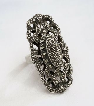 Large Vintage Marcasite.  925 Sterling Silver Victorian Ring 13g Size 9