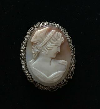 Vintage Gold Tone Shell Cameo Brooch 1 3/4 " Repair M005