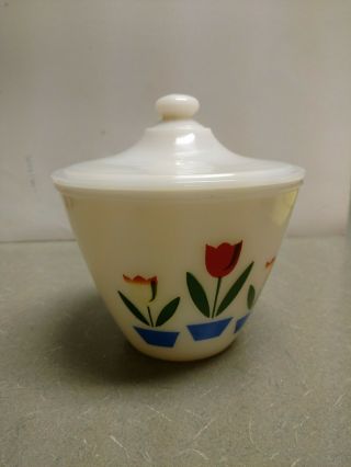 Vintage Fireking Tulip Pattern Grease Bowl With Lid
