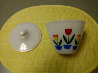 Vintage Fireking Tulip Pattern Grease Bowl With Lid 2