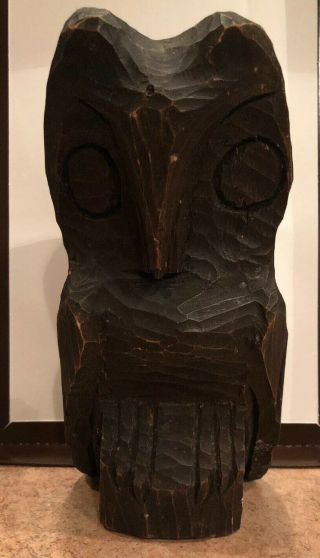 Vintage Hand Carved Wood Owl Folk Art 9.  5”