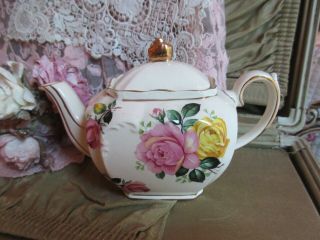 Rare Vintage Sadler Tea Pot Shabby Pink Roses Made In Staffordshire England