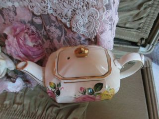 RARE Vintage SADLER Tea Pot Shabby Pink Roses Made in Staffordshire England 3