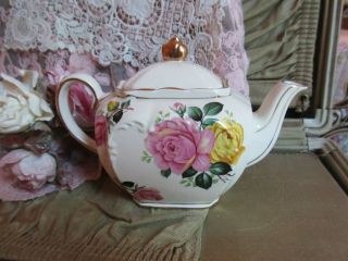 RARE Vintage SADLER Tea Pot Shabby Pink Roses Made in Staffordshire England 6