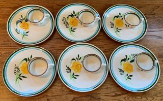 Stangl Pottery Country Garden,  Set Of 6 Snack Plates With Cups,  Flowers,  Vintage