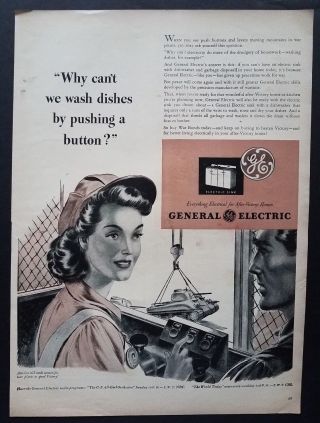 1943 General Electric World War 2 Cute Woman Tank Art Vintage Print Ad