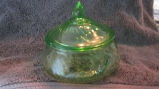 Vintage Depression Glass Anchor Hocking Green Spiral Swirl Covered Candy Dish