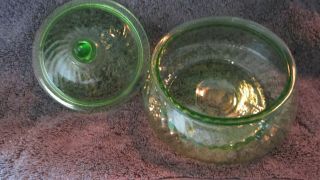 Vintage Depression Glass Anchor Hocking Green Spiral Swirl Covered Candy Dish 2