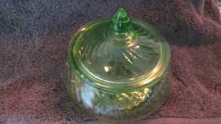 Vintage Depression Glass Anchor Hocking Green Spiral Swirl Covered Candy Dish 3