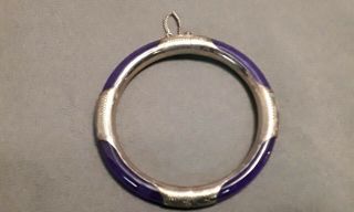 Vtg Sterling Silver 925 Purple Amethyst Glass Bangle Bracelet Chain Clasp