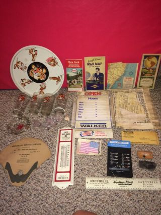 Vintage Auto Ads,  Esso Tiger Glasses,  Tray,  Weather King,  Gas,  Oil,  Maps,  Ford Ashtray