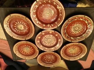 7 Vintage Mexican Tlaquepaque Red Clay 5 3/4 Inch Plates
