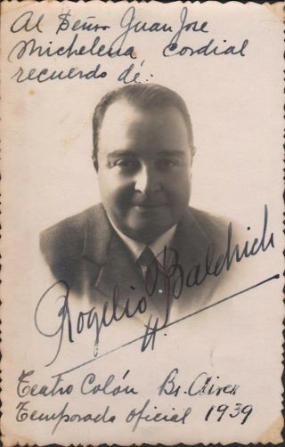 Rogelio Baldrich - Argentine Tenor - Vintage Handsigned Postcard - 1939