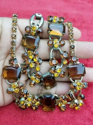 Vintage Juliana Amber Topaz Aurora Borealis Set Of Bracelet And Necklace