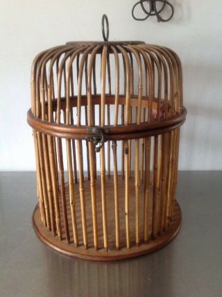 Vintage Round Birdcage Hanging / Sitting Wood / Wooden / Bamboo