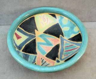 Vtg Modernist Studio Art Pottery Ceramic Bowl By Ts Post Colorful Geometry 7.  5 "