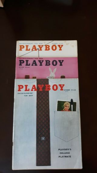 3 Vintage 1958 Playboy Magazines Sept,  Oct,  Nov Pre - Owned