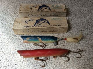 2 Early/boxed 1940’s Gamsby’s Striped Bass Fishing Lures Nr