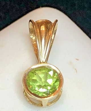 Estate Vintage 14k Gold Natural Green Peridot Pendant Gemstone Designer Signed