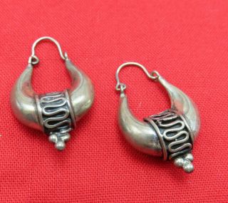 Vintage Sterling Silver Pierced Earrings Hoops Modernist Jewelry 725k
