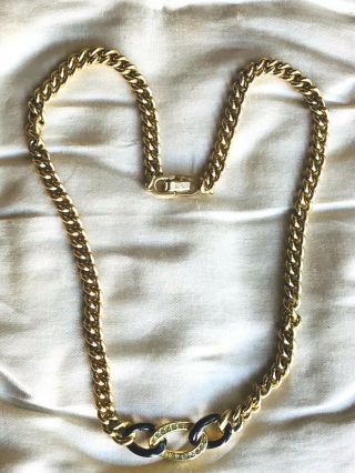 Vintage Christian Dior c 1960 ' s Gold Plated Crystal and Enamel Necklace 2