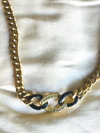 Vintage Christian Dior c 1960 ' s Gold Plated Crystal and Enamel Necklace 3