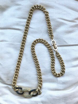 Vintage Christian Dior c 1960 ' s Gold Plated Crystal and Enamel Necklace 4