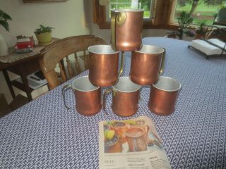 Set Of 6 Vintage Coppercraft Guild? Moscow Mules Copper Mugs W/brass Handles