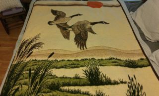Vintage Biederlack Canadian Geese Reversible Blanket From Germany Acrylic 1970s