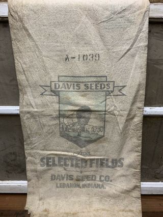 Vintage Davis Seed Co Bag Sack Burlap Indiana Old Western Oregon Trail Graphic