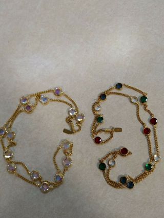 2 Vintage Signed 1928 Bezel Set Crystal Necklaces