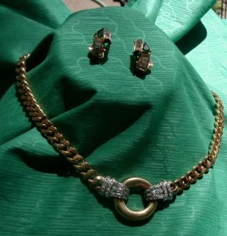 Vintage Park Lane Necklace Gold Tone with Rhinestone / Gold Tone Earrings 3