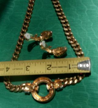 Vintage Park Lane Necklace Gold Tone with Rhinestone / Gold Tone Earrings 4