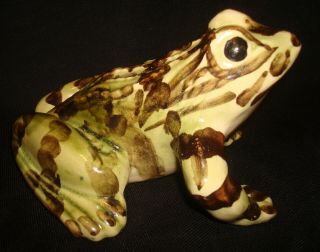 Vintage Brush Mccoy Pottery Mouth Yard Ornament Speckled Frog Toad Figurine
