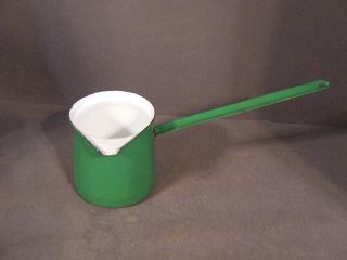 Vintage Granite Ware Green And White Enamel Pourer With Handle