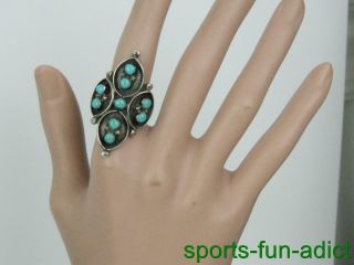 Vintage Fw Native American Turquoise 925 Sterling Silver Ring Sz.  6.  5
