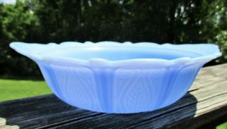 Vintage Depression Delphite Blue Glass Cherry Blossom Bowl Serving Handled 9 In