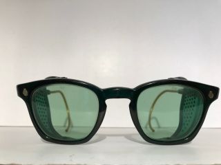 Vintage Green American Optical Ao Safety Glasses Wrap Arms 6 3/4 W/ Side Shields