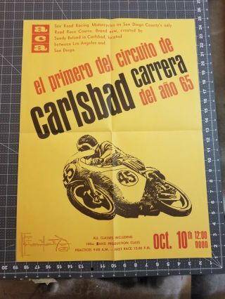 Large Vintage Racing Poster 1965 Aca Ama Superbike.  Wes Cooley.  Rare Spanish.